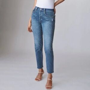 Aritzia Denim Forum the Yoko High Rise Slim, blue distressed, size 28
